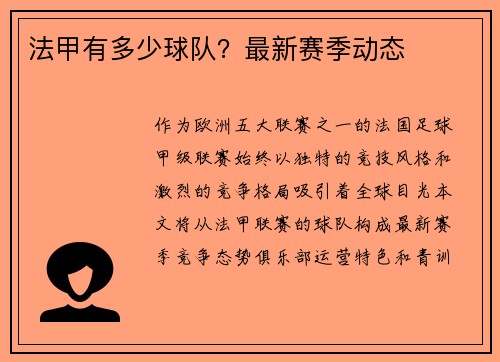法甲有多少球队？最新赛季动态